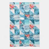 Tropisch Blauwgroen geometrisch Abstract patroon Theedoek (Verticaal)