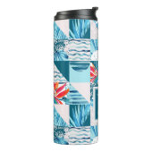 Tropisch Blauwgroen geometrisch Abstract patroon Thermosbeker (Gedraaid links)