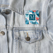 Tropisch Blauwgroen geometrisch Abstract patroon Vierkante Button 5,1 Cm (In situ)