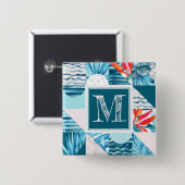 Tropisch Blauwgroen geometrisch Abstract patroon Vierkante Button 5,1 Cm (Voorkant /achterkant)