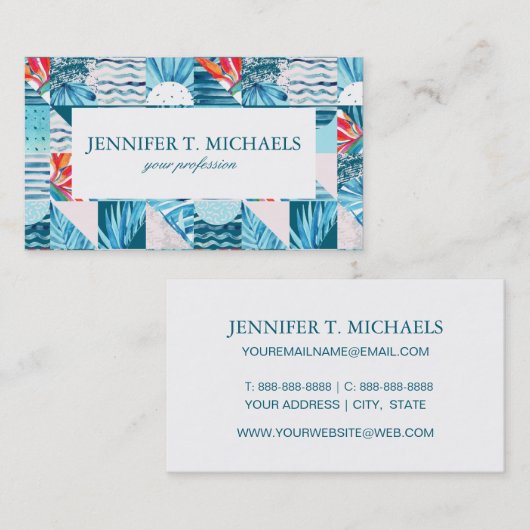 Tropisch Blauwgroen geometrisch Abstract patroon Visitekaartje (Voorkant / Achterkant)