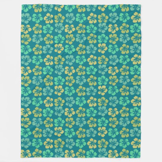 Tropisch Blauwgroen Hibiscus Flower Pattern Fleece Deken (Voorkant)