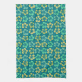 Tropisch Blauwgroen Hibiscus Flower Pattern Theedoek (Verticaal)
