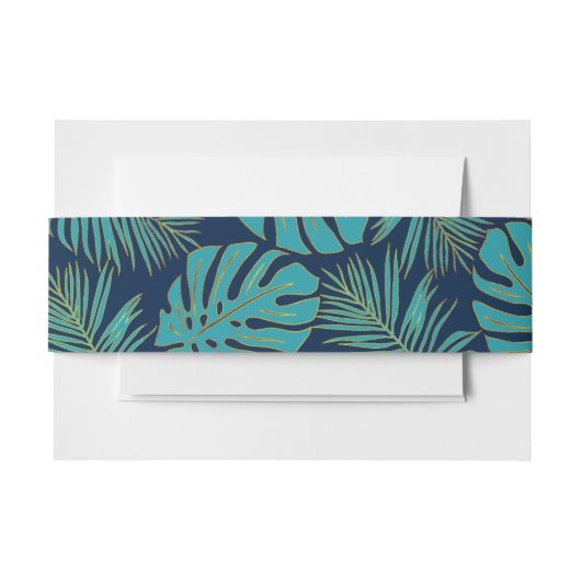 Tropisch blauwgroen, marinemonstera, palmbladeren  uitnodigingen wikkel (Voorkant Voorbeeld)