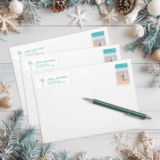 Tropisch Blauwgroen Palm Tree Retour Adreslabel Etiket