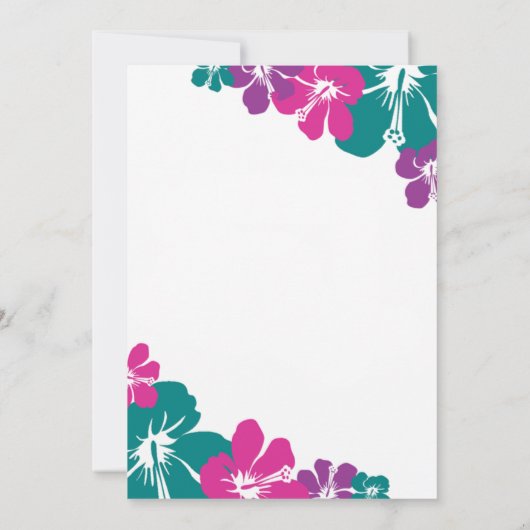 Tropisch Blauwgroen Roze Paarse Hibiscus Bruiloft Kaart (Achterkant)