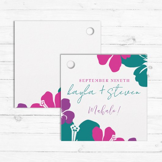 Tropisch Blauwgroen Roze Paarse Hibiscusvierkant Bedankjes Labels