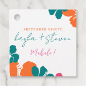 Tropisch Blauwgroen Sinaasappel Roze Hibiscusvierk Bedankjes Labels (Voorkant)