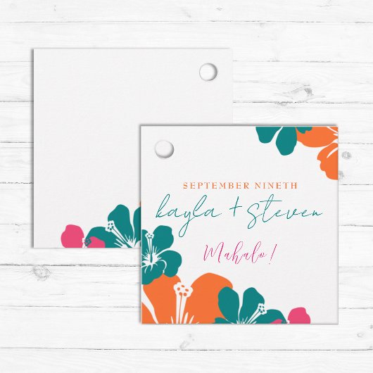 Tropisch Blauwgroen Sinaasappel Roze Hibiscusvierk Bedankjes Labels