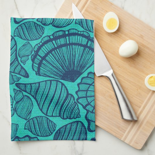 Tropisch Blauwgroen strand Seashells Theedoek (Quarter Fold)