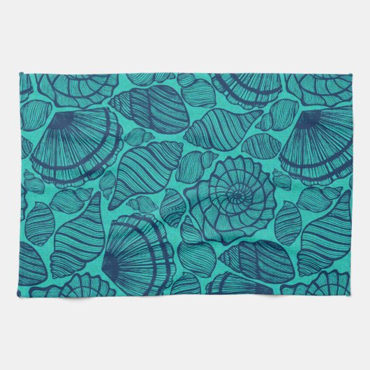 Tropisch Blauwgroen strand Seashells Theedoek (Horizontaal)