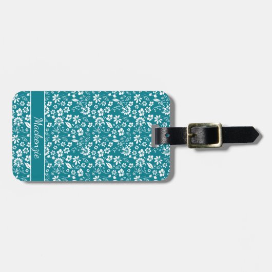 Tropisch Blauwgroen Turquoise Blue Floral Pattern Bagagelabel (Voorkant horizontaal)
