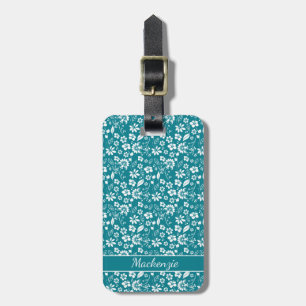 Tropisch Blauwgroen Turquoise Blue Floral Pattern Bagagelabel