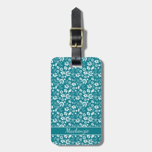 Tropisch Blauwgroen Turquoise Blue Floral Pattern Bagagelabel (Voorkant verticaal)