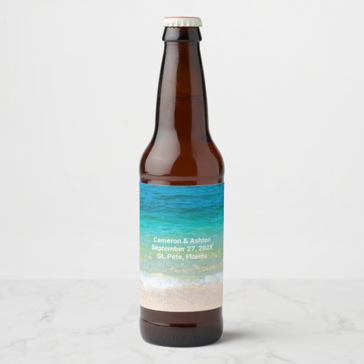 Tropisch Blauwgroene Wuwwaterbruiloft Beer Bier Etiket (Voorkant)