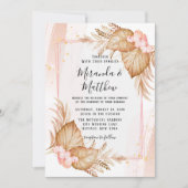 Tropisch bleekroze en roze pampas bruiloft kaart (Voorkant)