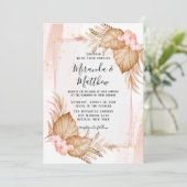 Tropisch bleekroze en roze pampas bruiloft kaart (Staand voorkant)