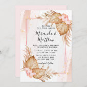 Tropisch bleekroze en roze pampas bruiloft kaart (Voorkant / Achterkant)