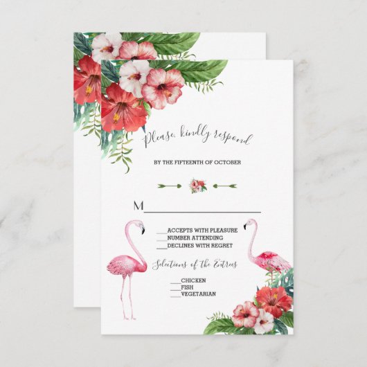 Tropisch bloem bruiloft RSVP met charme luau flami (Voorkant / Achterkant)