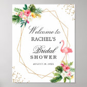 Tropisch Bloem Flamingo Goud Bruidsfeest Bord Poster (Voorkant)