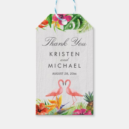 Tropisch Bloem Flamingo Koppel Luau Bedankt Cadeaulabel (Voorkant)