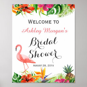 Tropisch Bloem Flamingo Luau Bruidsfeest Bord Poster