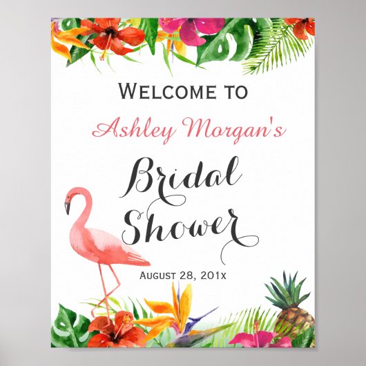 Tropisch Bloem Flamingo Luau Bruidsfeest Bord Poster (Voorkant)