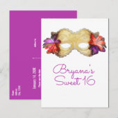 Tropisch Bloem Masquerade Mask Save the Date Aankondigingskaart (Voorkant / Achterkant)