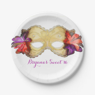 Tropisch Bloem Masquerade Masker Elegant Feest Papieren Bordje