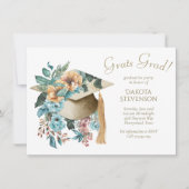 Tropisch Bloemen Afstuderen Pet en Tassel Party Kaart (Voorkant)