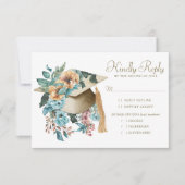 Tropisch Bloemen Afstuderen Pet en Tassel Party RSVP Kaartje (Voorkant)