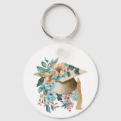 Tropisch Bloemen Afstuderen Pet en Tassel Party Sleutelhanger (Voorkant)