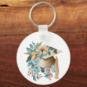 Tropisch Bloemen Afstuderen Pet en Tassel Party Sleutelhanger (Voorkant)