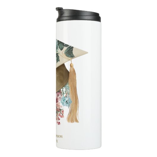 Tropisch Bloemen Afstuderen Pet en Tassel Party Thermosbeker (Geroteerd rechts)