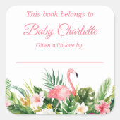 Tropisch Bloemen Baby shower Roze Boekplaat Labels (Voorkant)