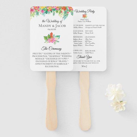 Tropisch Bloemen Boeket Trouwprogramma Handwaaier (Voorkant en achterkant)