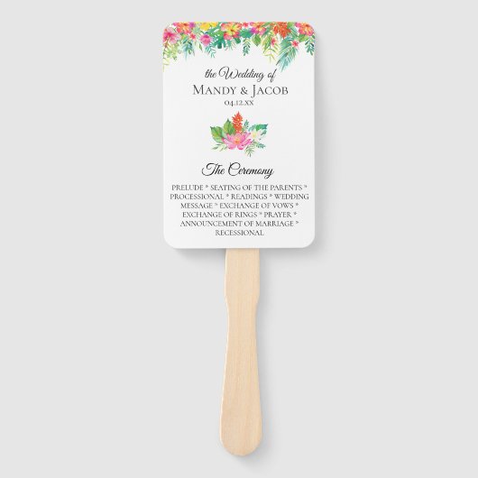 Tropisch Bloemen Boeket Trouwprogramma Handwaaier (Voorkant)