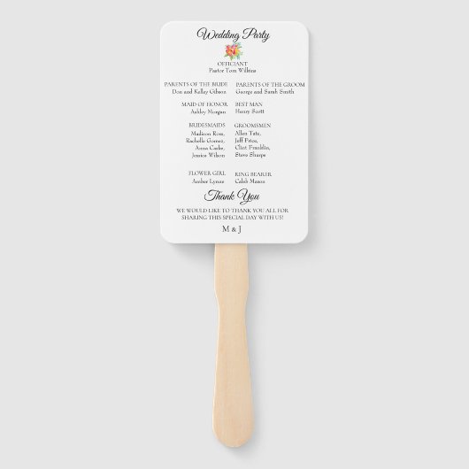 Tropisch Bloemen Boeket Trouwprogramma Handwaaier (Achterkant)