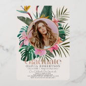 Tropisch Bloemen & Botanisch Foto Afstuderen Folie Uitnodiging (Voorkant)