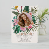 Tropisch Bloemen & Botanisch Foto Afstuderen Folie Uitnodiging (Staand Voorkant)
