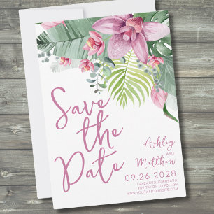 Tropisch Bloemen Bruiloft met Orchideeën Save The Date