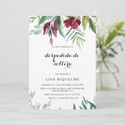 Tropisch Bloemen en Groen Spaans Vrijgezellenfeest Kaart (Staand voorkant)