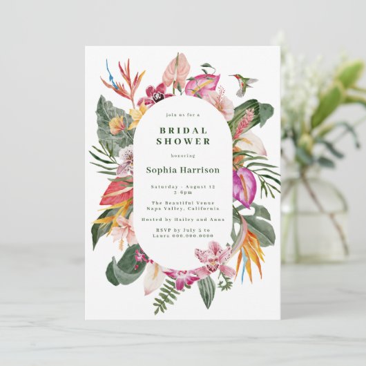Tropisch Bloemen Lijst Bruidsdouche Uitnodiging (Staand voorkant)