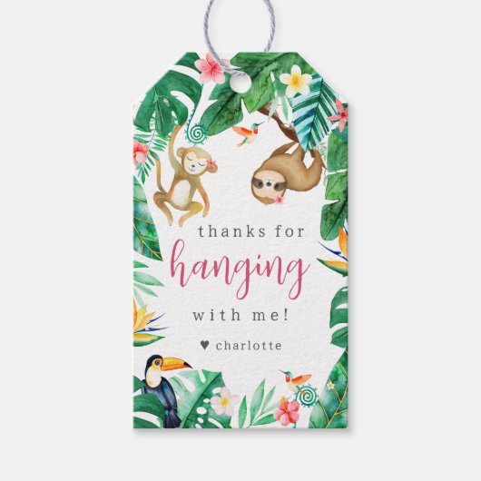 Tropisch Bloemen Oerwoud Dieren Kids Verjaardagsfe Cadeaulabel (Voorkant)