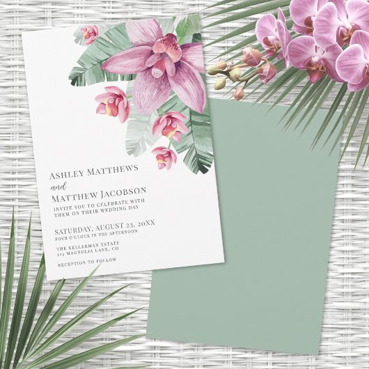 Tropisch Bloemen Orchidee Huwelijk Kaart