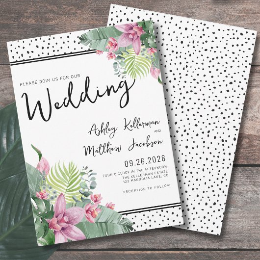 Tropisch Bloemen Palm Bruiloft Kaart
