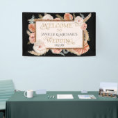 Tropisch Bloemen Roos Goud Zwart Blush Pampas Palm Spandoek (Beurs)