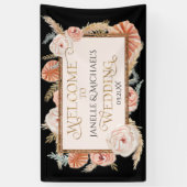 Tropisch Bloemen Roos Goud Zwart Blush Pampas Palm Spandoek (Verticaal)