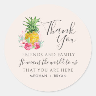 Tropisch Bloemen Strand Bruiloft Favoriet Ronde Sticker