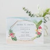 Tropisch Bloemen Strand Bruiloft Save The Date (Staand voorkant)